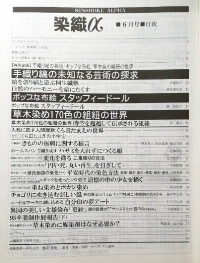 画像1: 月刊染織α 1995年6月号 No.171 手織り縞の未知なる芸術の探求(武藤和夫/越塚眞由美)/ポップな布絵 スタッフィードール(楠裕紀子)/草木染め170色の組紐の世界(所鳳弘)